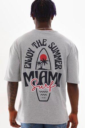 Erkek Miami Baskılı Oversize Fit  Pamuk Kısa Kol Tişört