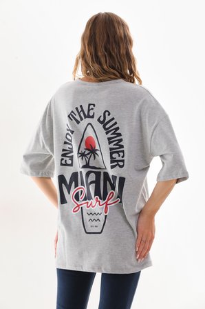 Erkek Miami Baskılı Oversize Fit  Pamuk Kısa Kol Tişört