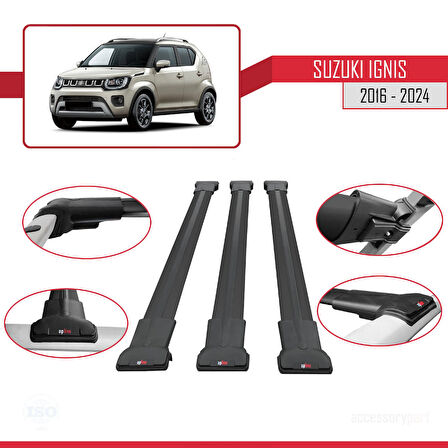 Suzuki Ignis 2016-2024 Arası ile Uyumlu FLY Model Ara Atkı Tavan Barı Siyah 3 Adet