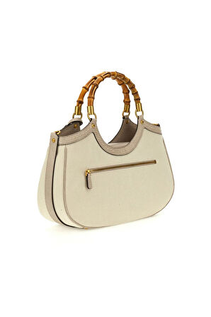 Kadın Bambu Saplı Kumaş Görünümlü Omuz Çantası - Bej | undefined