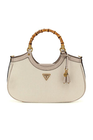 Kadın Bambu Saplı Kumaş Görünümlü Omuz Çantası - Bej | undefined