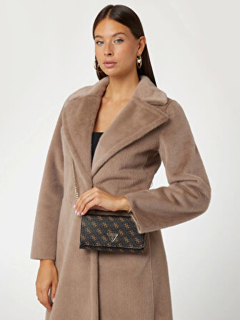 Guess Kadın Kahverengi Noelle Flap Organizer Crossbody Çanta