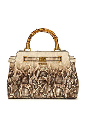 Kadın Bambu Saplı Yılan Desenli Omuz Çantası - Bej | undefined
