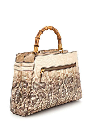 Kadın Bambu Saplı Yılan Desenli Omuz Çantası - Bej | undefined