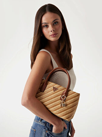 Guess Kadın Krem Simona Küçük Satchel Çanta