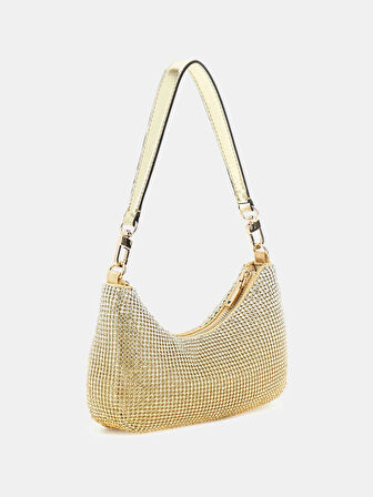 Guess Kadın Altın Zalina Mini Üstten Fermuarlı Omuz Çantası
