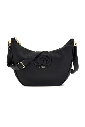 Kadın Kabartma Nakış Logolu Yarım Ay Omuz Çantası - Siyah | undefined