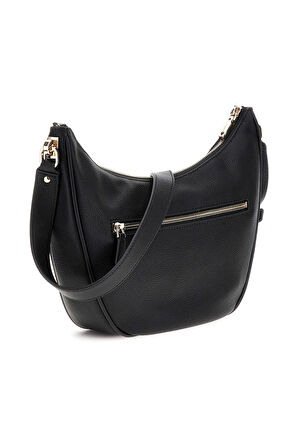 Kadın Kabartma Nakış Logolu Yarım Ay Omuz Çantası - Siyah | undefined