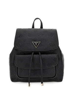 Kadın Kabartma Monogram Desenli Büzgülü Sırt Çantası - Siyah | undefined