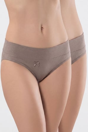 Türen Kadin Beli Lastikli Likrali 2'li Pamuklu Bikini Külot 955/Vizon