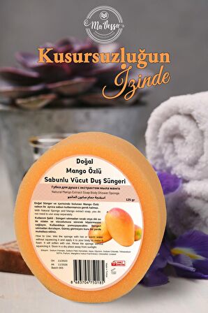 Ma'Vessa Doğal Mango Özlü Süngerli Sabun, Mango Özlü Sabunlu Vücut Duş Süngeri, Banyo Lifi 125 gr