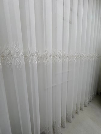 NİVEMESHOME 3211 LUNA GEOMETRİK DESENLİ GOLD 1/3 SIK PİLELİ TÜL PERDE APM