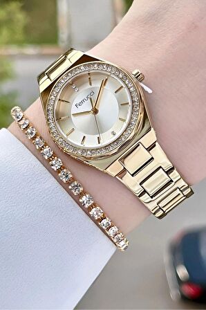 Ferrucci FCISTE289 Gold Renk Hediye Paketli Kadın Kol Saati ve Bileklik
