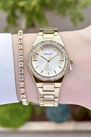 Ferrucci FCISTE289 Gold Renk Hediye Paketli Kadın Kol Saati ve Bileklik