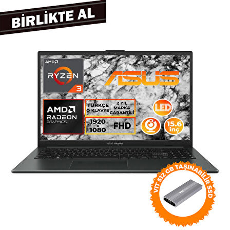 ASUS Vivobook Go 15 Ryzen 3 7320U 8GB 256GB SSD 15.6" FHD Freedos + VIT 512 GB SSD E1504FA-NJ097 015