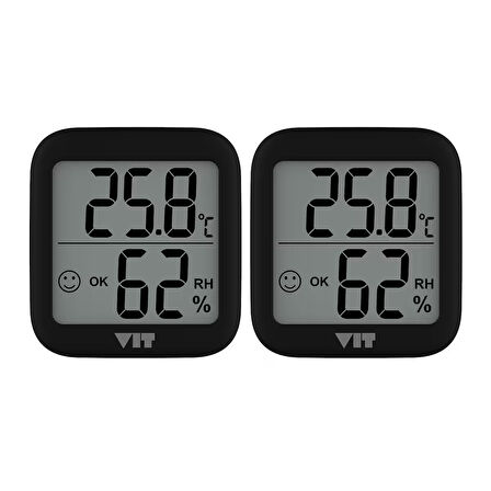 VIT 2'li İç Mekan Dijital Isı ve Nem Ölçer Siyah Termometre BVT17-01
