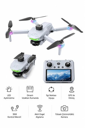 GD12 PRO GPS Kameralı Katlanabilir Drone | HD Kamera | Ekranlı Uzaktan Kumanda | 3 KM Kontrol Mesafesi | Akıllı Engel Algılama | Otomatik Eve Dönüş | Profesyonel Drone