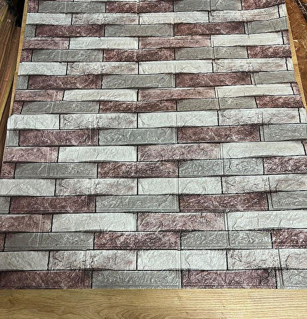 70x77cm(0,53m2)Ofis Dükkan Mağaza Kendinden Yapışkanlı Bordo Gri Taş Desen Duvar Kağıdı Paneli NW139