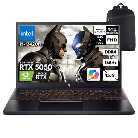 Acer Nitro ANV15-52 Core i5-13420H 16GB 1 TBSSD RTX5050 (8GB-GDDR7-75W) 15.6" 165HZ Windows 10 Home + HMF Sırt Çantası NH.QZ7EY.004HMF61