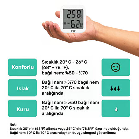 VIT 6'lı İç Mekan Dijital Isı ve Nem Ölçer Beyaz Termometre WVT17-04