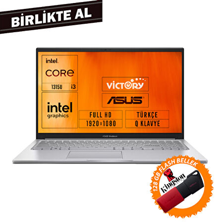 Asus Vivobook 15 i3-1315U 12GB 512GB SSD 15.6" FHD Freedos + 128 GB Flash Disk X1504VA-NJ2379 025