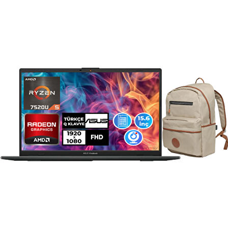Asus Vivobook Go 15 Ryzen 5 7520U 16GB RAM 2TB SSD 15.6" FHD Fdos Laptop + Çanta E1504FA-NJ1465 005