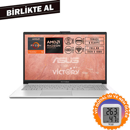 Asus Vivobook Go 15 AMD Ryzen 5 7520U 8GB 512GB SSD 15.6" Fdos + VIT Termometre E1504FA-BQ1741 006