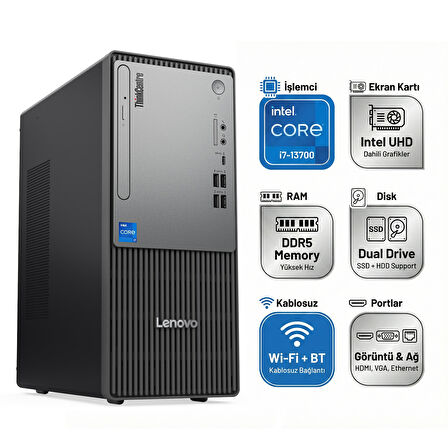 Lenovo ThinkCentre Neo 50T Gen 5 Intel Core i7-13700 64GB 2TB SSD Windows 11 Pro Masaüstü Bilgisayar 12UB000HTR 014