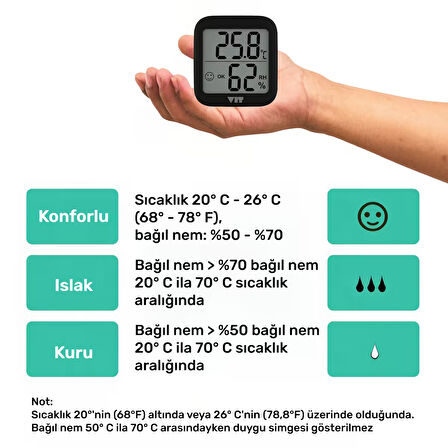 VIT 2'li İç Mekan Dijital Isı ve Nem Ölçer Siyah-Beyaz Termometre KVT17