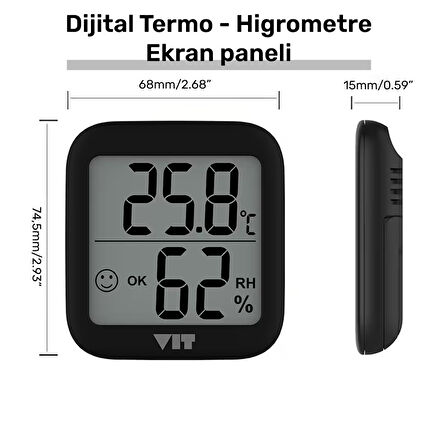 VIT 2'li İç Mekan Dijital Isı ve Nem Ölçer Siyah-Beyaz Termometre KVT17