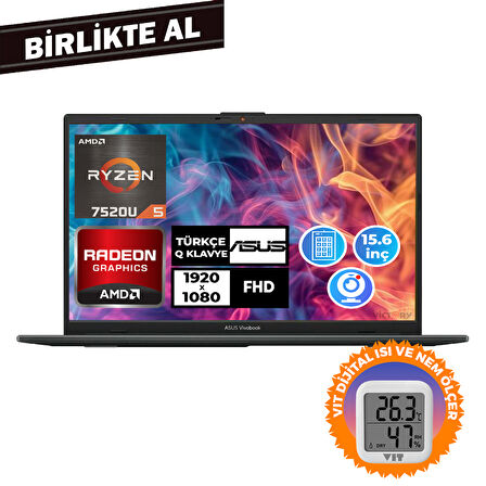 Asus Vivobook Go 15 Ryzen 5 7520U 16GB 512GB SSD 15.6" Freedos + VIT Termometre E1504FA-NJ1465 012
