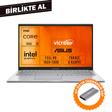 Asus Vivobook 15 i3-1315U 16GB 512GB SSD 15.6" FHD Freedos + VIT 512 GB SSD X1504VA-NJ2379 031