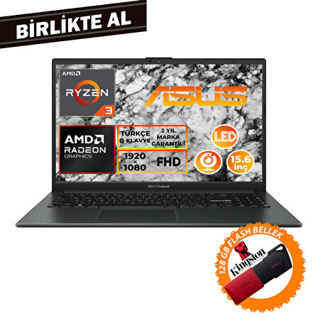 ASUS Vivobook Go 15 Ryzen 3 7320U 8GB 256GB SSD 15.6" FHD Fdos + 128 GB Flash Disk E1504FA-NJ097 013