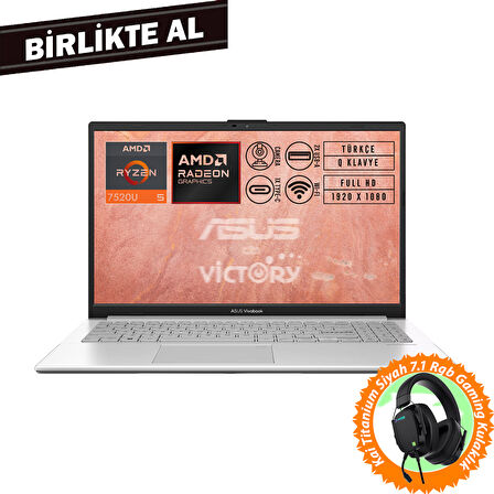 Asus VivoBook Go 15 AMD Ryzen 5 7520U 8GB 512GB SSD 15.6" W11P + Gaming Kulaklık E1504FA-NJ115 012