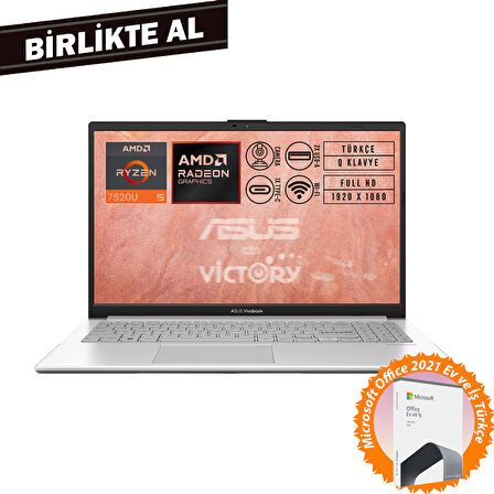 Asus Vivobook Go 15 AMD Ryzen 5 7520U 8GB 512GB SSD 15.6" FHD W11P + MS Office E1504FA-BQ1741 013
