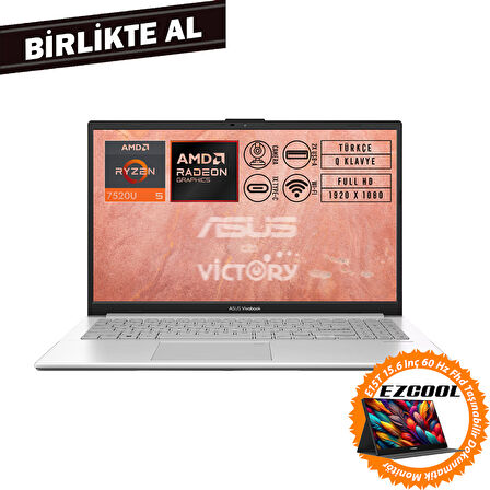 Asus Vivobook Go 15 AMD Ryzen 5 7520U 8GB 1TB SSD 15.6" Fdos+ 15.6" Touch Monitör E1504FA-BQ1741 010