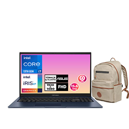 Asus VivoBook 15 i7-1355U 16GB 512GB SSD 15.6" FHD Freedos Notebook + Çanta X1504VA-NJ1499 009