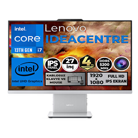 Lenovo IdeaCentre 24IRH9 i7-13620H 64GB 1TB SSD 27" FHD Freedos Beyaz All In One Pc F0HM004JTR 005