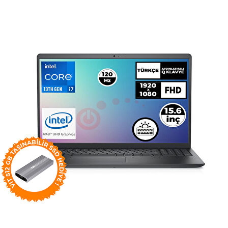 Dell Vostro 3530 i7-1355U 16GB 1TB SSD 15.6"Fdos Laptop+VIT 512G Taşınabilir SSD N1601PVNB3530U 023