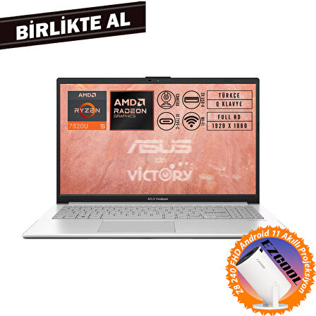 Asus Vivobook Go 15 AMD Ryzen 5 7520U 8GB 1TB SSD 15.6" FHD W11P + Projeksiyon E1504FA-BQ1741 015