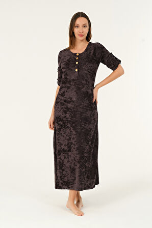 lacivert maxi boy cepli düğmeli kadife uzun elbise