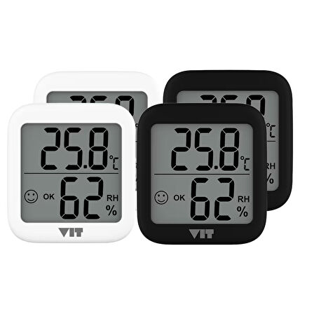 VIT 4'lü İç Mekan Dijital Isı ve Nem Ölçer Siyah-Beyaz Termometre KVT17-01
