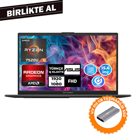 Asus Vivobook Go 15 Ryzen 5 7520U 16GB 512GB SSD 15.6" Freedos + VIT 512GB SSD E1504FA-NJ1465 013