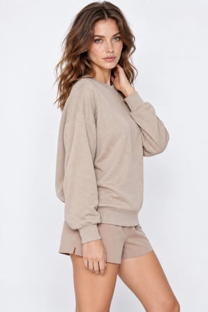 Yaldız Baskılı Zincirli ve Fularlı Kadın Oversize Modal Sweatshirt - Bej