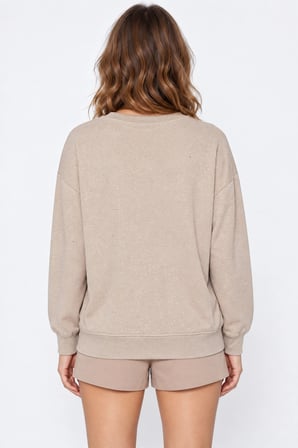 Yaldız Baskılı Zincirli ve Fularlı Kadın Oversize Modal Sweatshirt - Bej