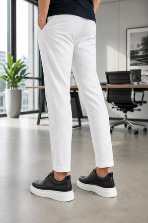 ornex Erkek Deri Görünümlü Bağcıklı Casual Sneaker Klasik Günlük Ayakkabı - Siyah Beyaz