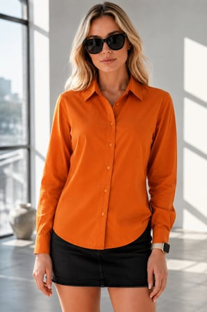 New Blondi Turuncu Kadın Uzun Kollu Gömlek