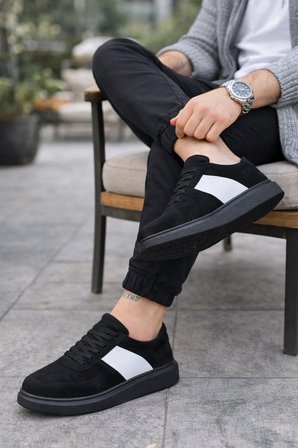 Lunex Erkek Bağcıklı Süet Günlük Spor Sneaker Ayakkabı - Siyah - Beyaz