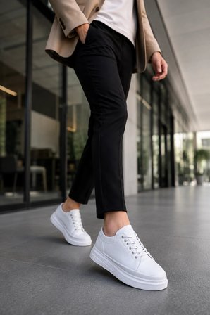 Emirp Cilt Bağcıklı Erkek Sneaker Günlük Ayakkabı - Beyaz
