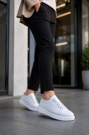 Emirp Cilt Bağcıklı Erkek Sneaker Günlük Ayakkabı - Beyaz